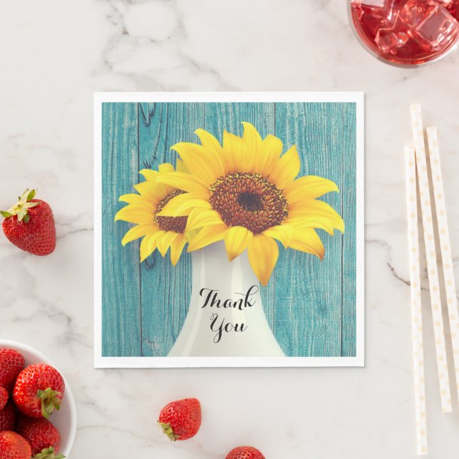 Simple Rustic Yellow Sunflower Thank You Napkins (Insitu)
