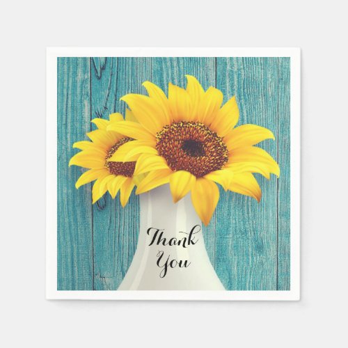 Simple Rustic Yellow Sunflower Thank You Napkins