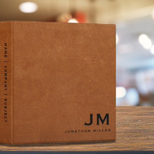 Simple Sable Leather Black Monogram 3 Ring Binder