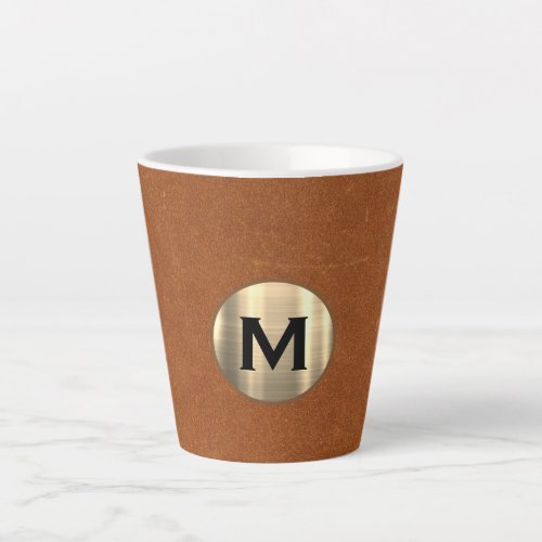 Simple Sable Leather Gold Monogram Latte Mug