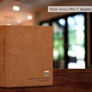 Simple Sable Leather Gold Monogram Mini Binder