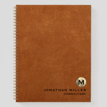 Simple Sable Leather Gold Monogram Notebook
