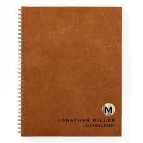 Simple Sable Leather Gold Monogram Notebook