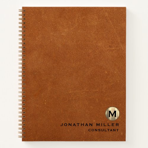 Simple Sable Leather Gold Monogram Notebook