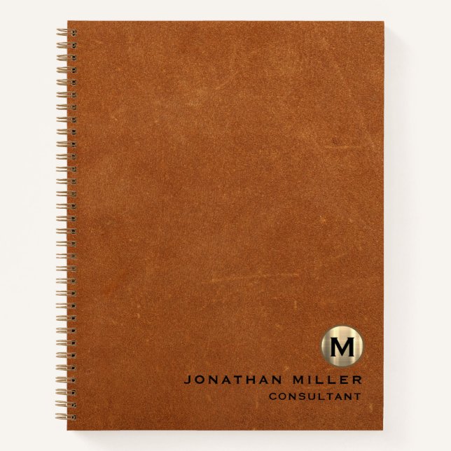 Simple Sable Leather Gold Monogram Notebook (Front)