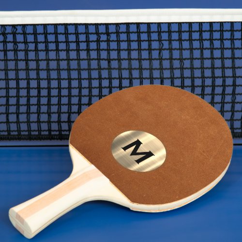 Simple Sable Leather Gold Monogram Ping Pong Paddle