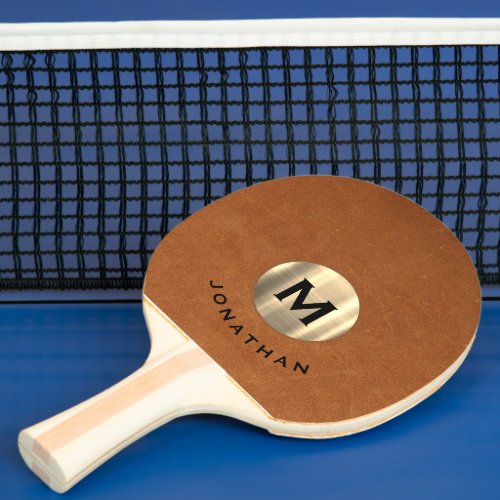 Simple Sable Leather Gold Monogram Ping Pong Paddle