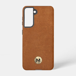 Simple Sable Leather Gold Monogram Samsung Galaxy S21 Case