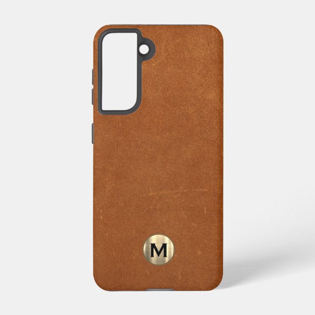 Simple Sable Leather Gold Monogram Samsung Galaxy Case (Back)