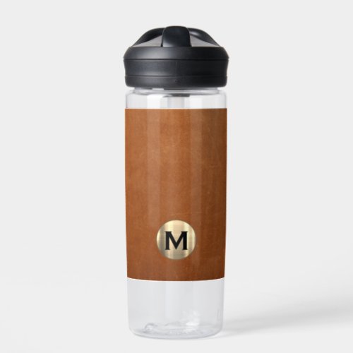 Simple Sable Leather Gold Monogram Water Bottle