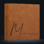 Simple Sable Leather Print Modern Monogram 3 Ring Binder<br><div class="desc">Simple monogrammed binder features a modern design with brushed script monogram initial on sable brown leather look textured background. Custom name presented in the lower right-hand corner in stylish simple font with a tile position role or custom text. A modern binder for home or office, a professional monogrammed binder for...</div>
