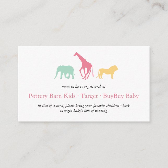 Simple Safari Animal Baby Girl Registry Enclosure (Front)