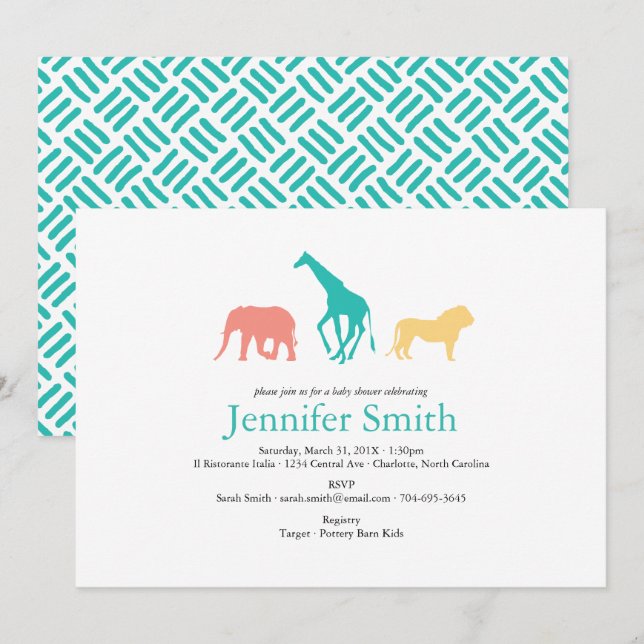 Simple Safari Animal Silhouette Boy Baby Shower Invitation (Front/Back)