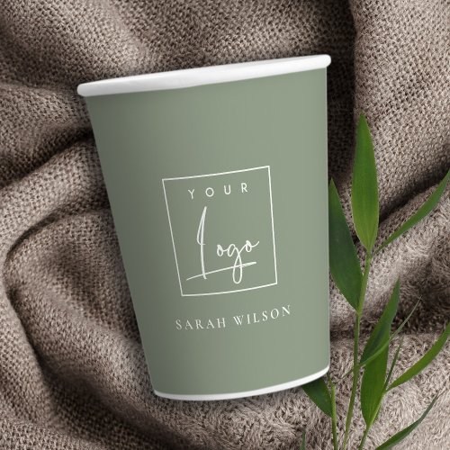 Simple Saga Green Custom Promotional Business Logo Paper Cups
