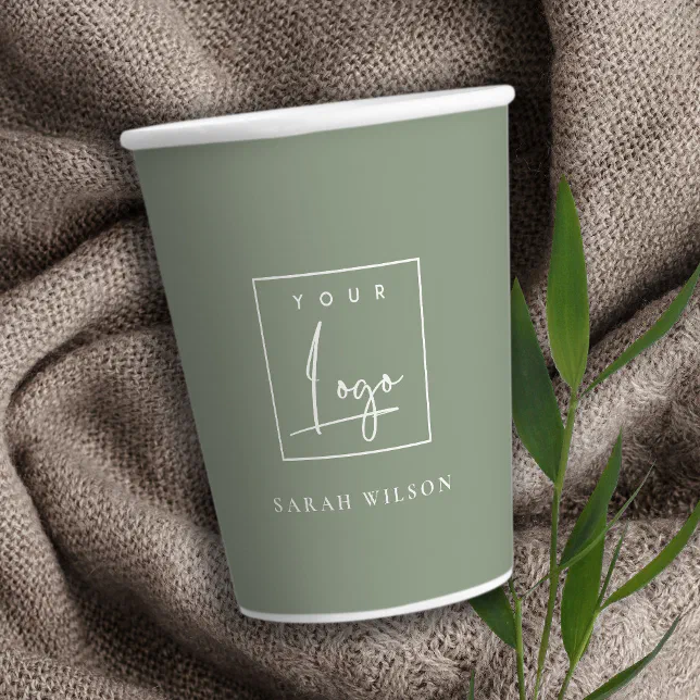 Simple Saga Green Custom Promotional Business Logo Paper Cups | Zazzle