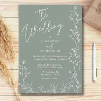 Simple saga green trendy wedding Invitation