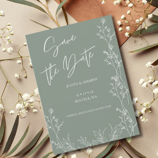 Simple saga green trendy wedding  save the date