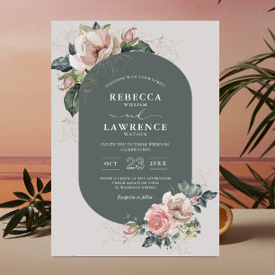 Simple sage blush botanical wedding invitation