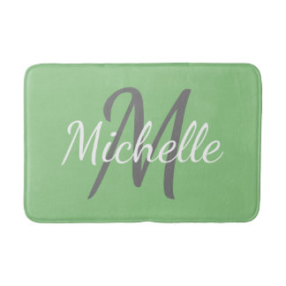 Simple sage Bold Typography & Name Monogram Bath Mat