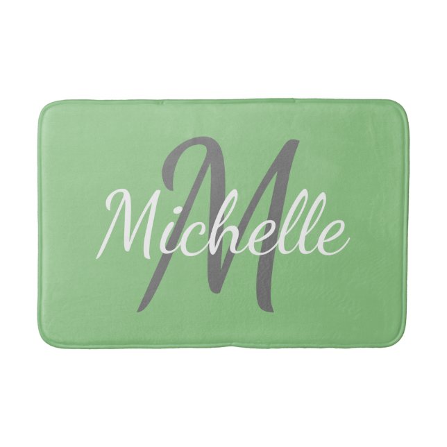 Simple sage Bold Typography & Name Monogram Bath Mat (Front)