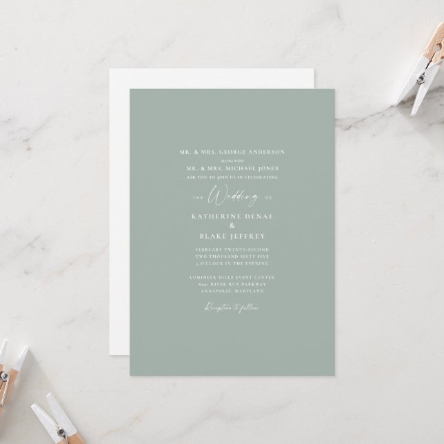 Simple Sage Elegance Both Parents Wedding Invitati Invitation (Front/Back In Situ)