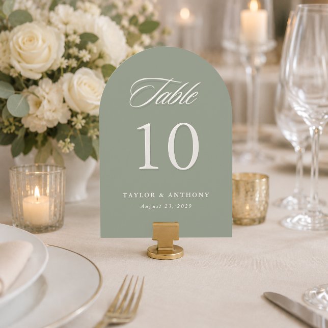 Simple Sage Elegant Wedding Table Number Card (Creator Uploaded)