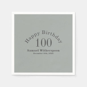 Simple Sage Green and Charcoal Gray 100th Birthday Napkins