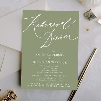 Simple Sage Green and White Modern Calligraphy Invitation