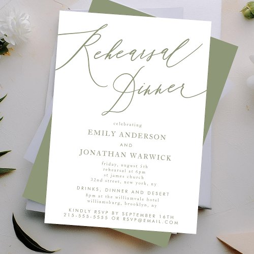 Simple Sage Green and White Modern Calligraphy Invitation