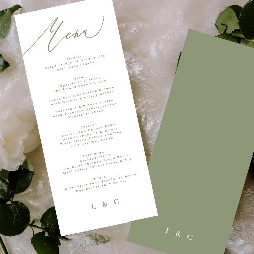 Simple Sage Green and White Modern Calligraphy Menu