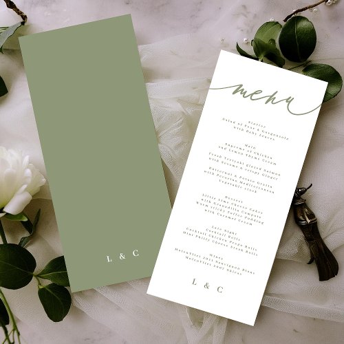 Simple Sage Green and White Modern Calligraphy Menu