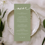 Simple Sage Green and White Modern Calligraphy Menu<br><div class="desc">slim menu to match the collection
*if you would like more paper options this design can be transferred to a slim program
*or for more help contact me</div>