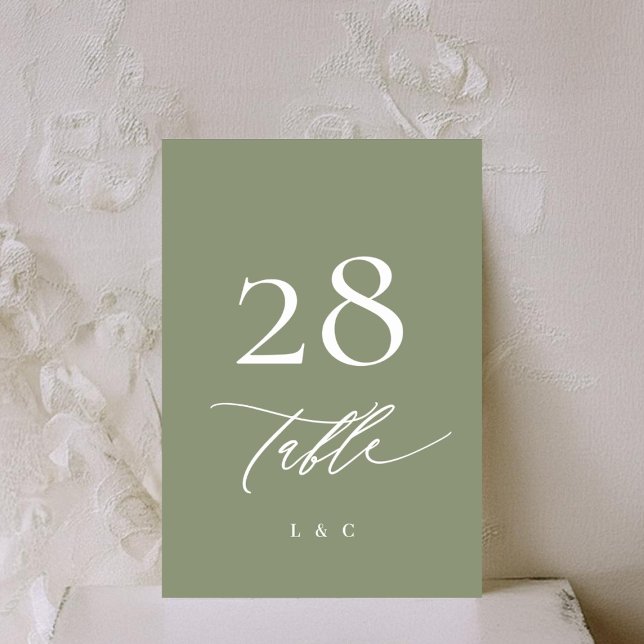 Simple Sage Green and White Modern Calligraphy Table Number (Creator Uploaded)