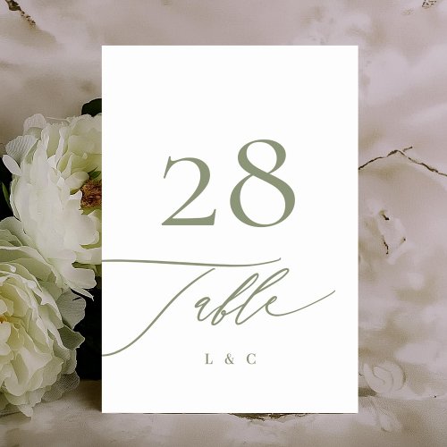 Simple Sage Green and White Modern Calligraphy Table Number