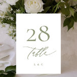 Simple Sage Green and White Modern Calligraphy Table Number<br><div class="desc">Modern and impressive - Part of a collection</div>