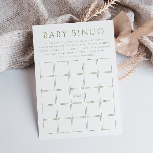 Simple Sage Green Baby Shower Baby Bingo Card