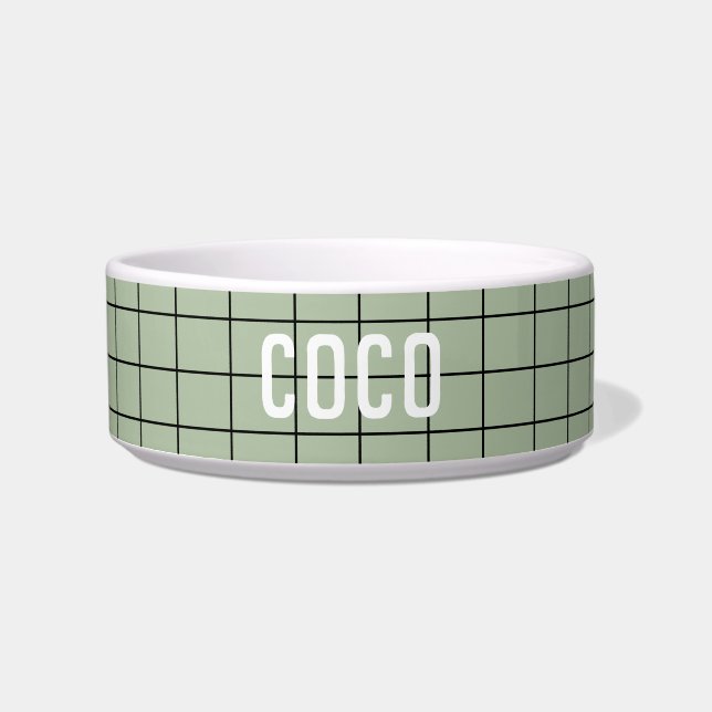 Simple Sage Green Black Check Geometric Modern  Bowl (Front)