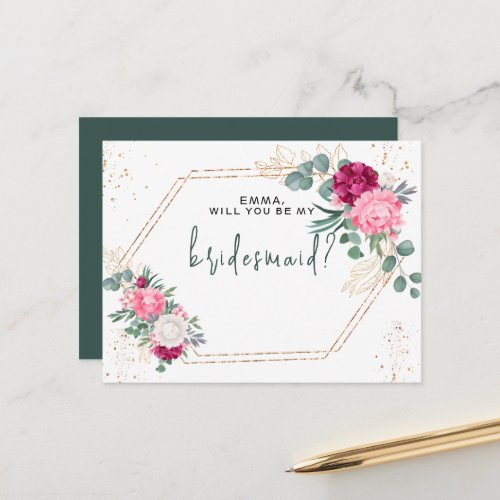 Simple Sage Green  Blush Pink Floral Bridesmaid Postcard