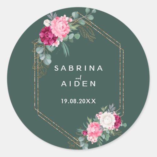 Simple Sage Green  Blush Pink Floral Wedding  Classic Round Sticker