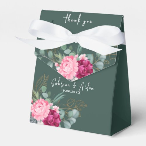 Simple Sage Green  Blush Pink Floral Wedding  Favor Boxes