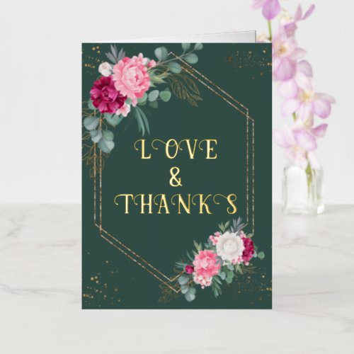 Simple Sage Green  Blush Pink Floral Wedding  Foil Greeting Card