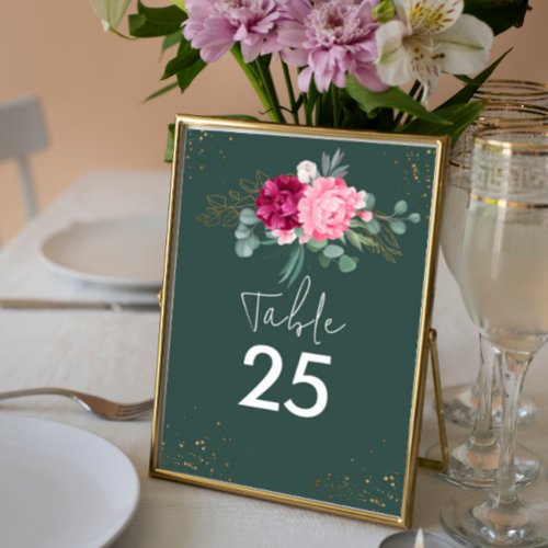 Simple Sage Green  Blush Pink Floral Wedding   Table Number