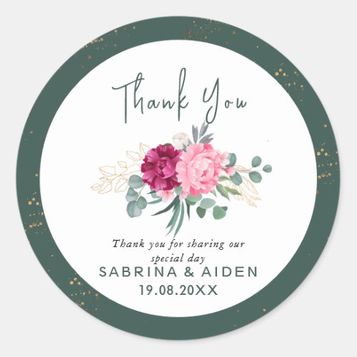 Simple Sage Green  Blush Pink Gold Floral Wedding  Classic Round Sticker