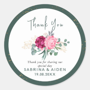 Simple Sage Green  Blush Pink Gold Floral Wedding  Classic Round Sticker