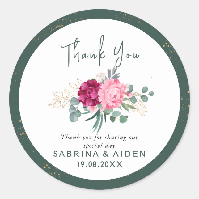 Simple Sage Green  Blush Pink Gold Floral Wedding  Classic Round Sticker (Front)