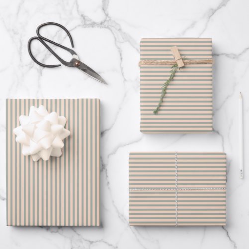 Simple Sage Green Blush Pink Striped Pattern Wrapping Paper Sheets