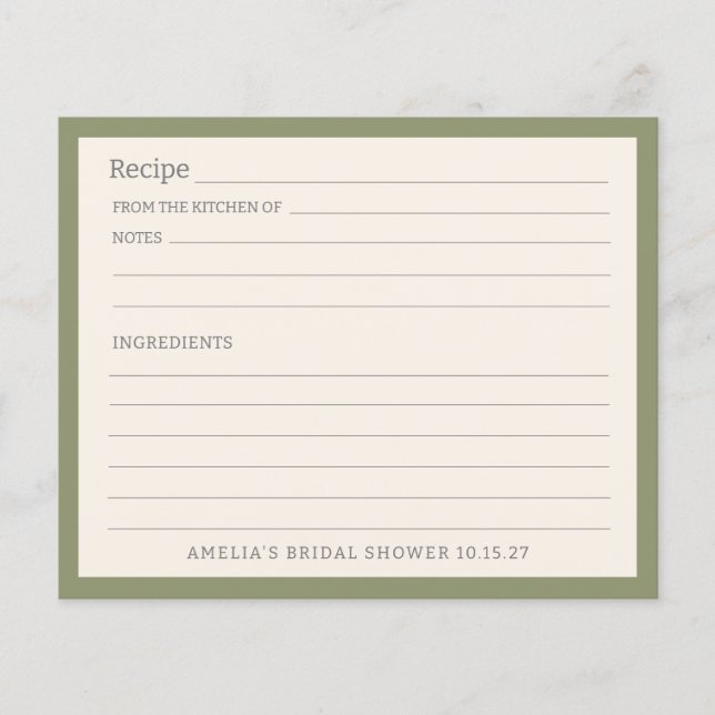 Simple Sage Green Border Personalized Recipe Card (Front)