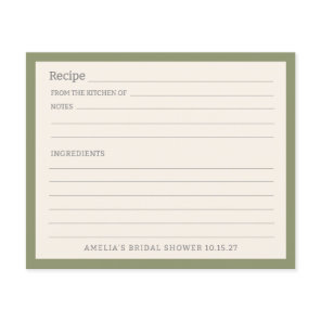 Simple Sage Green Border Personalized Recipe Card