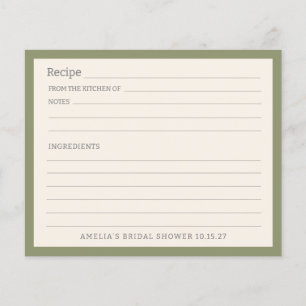 Simple Sage Green Border Personalized Recipe Card