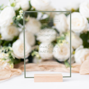 Simple Sage Green Border Script Wedding Acrylic Invitations